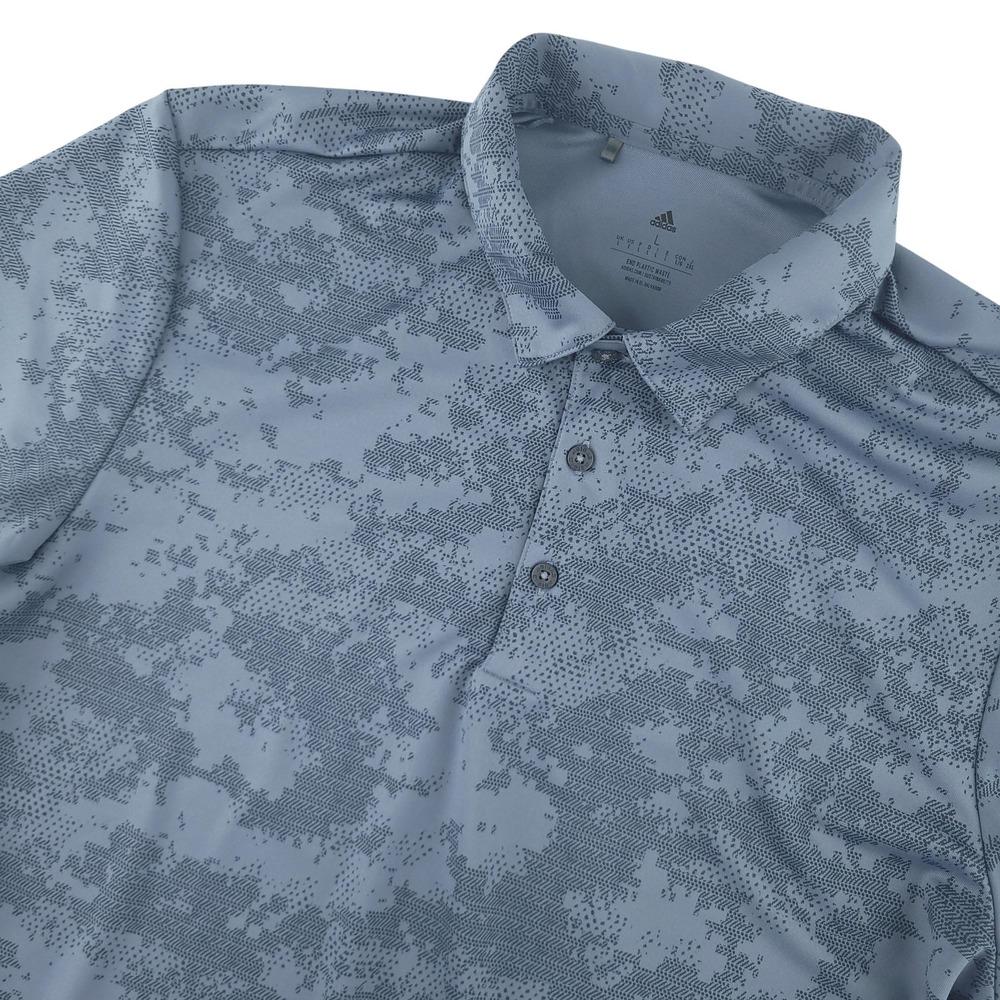 Adidas Polo Shirt Mens L Blue Camo Golf Performance Lightweight Stretch Top